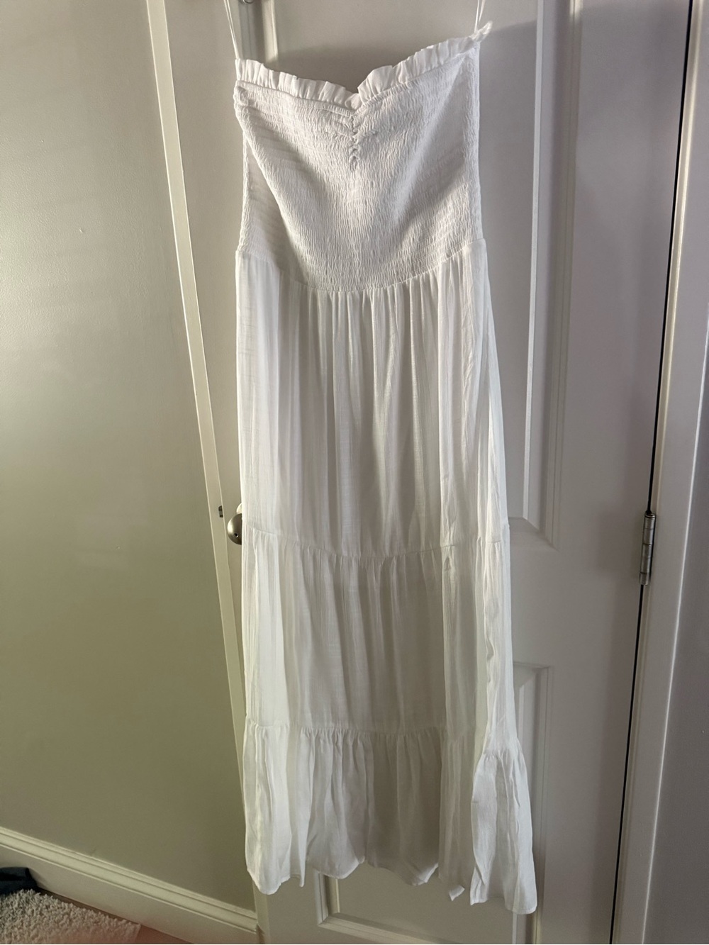 White Strapless Tiered Maxi Dress Lined Boho Bridal Beachy Vacation Like New